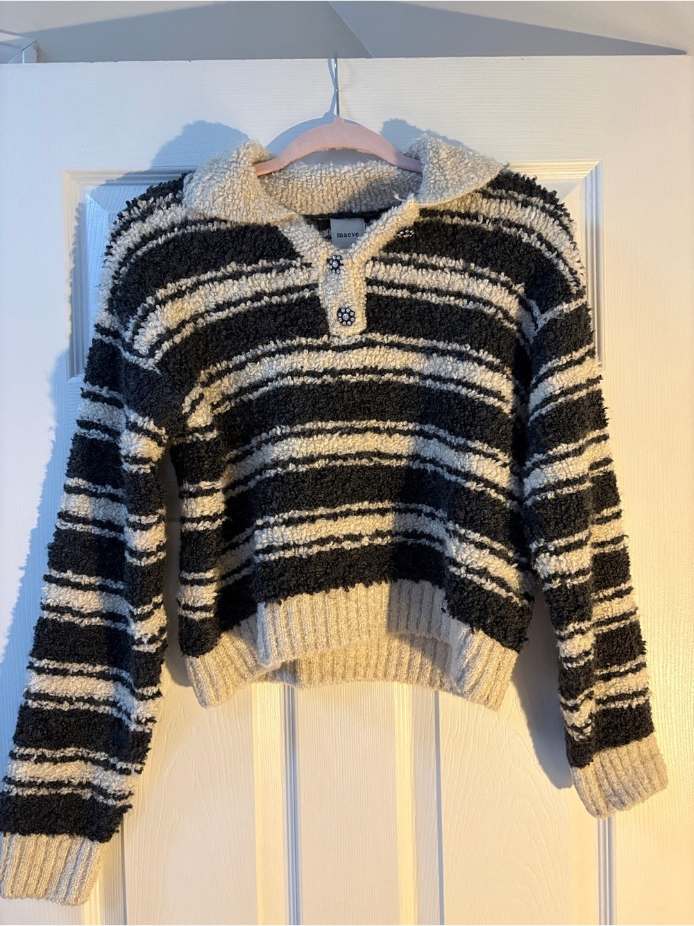 Striped Collared Sweater with Floral Buttons